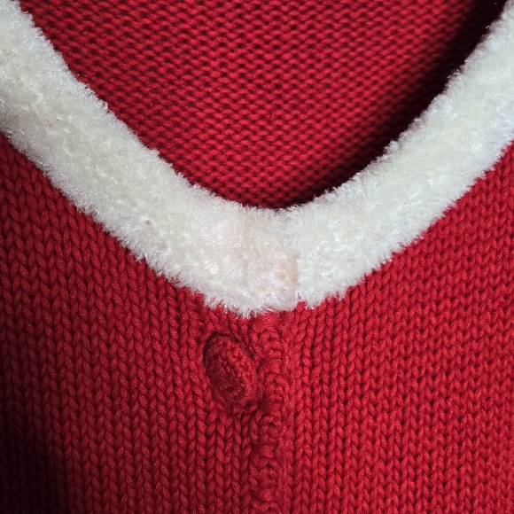 Michael Simon Red Knit Faux White Fur Trim Christmas Sweater Cardigan XL Holiday - Picture 5 of 8